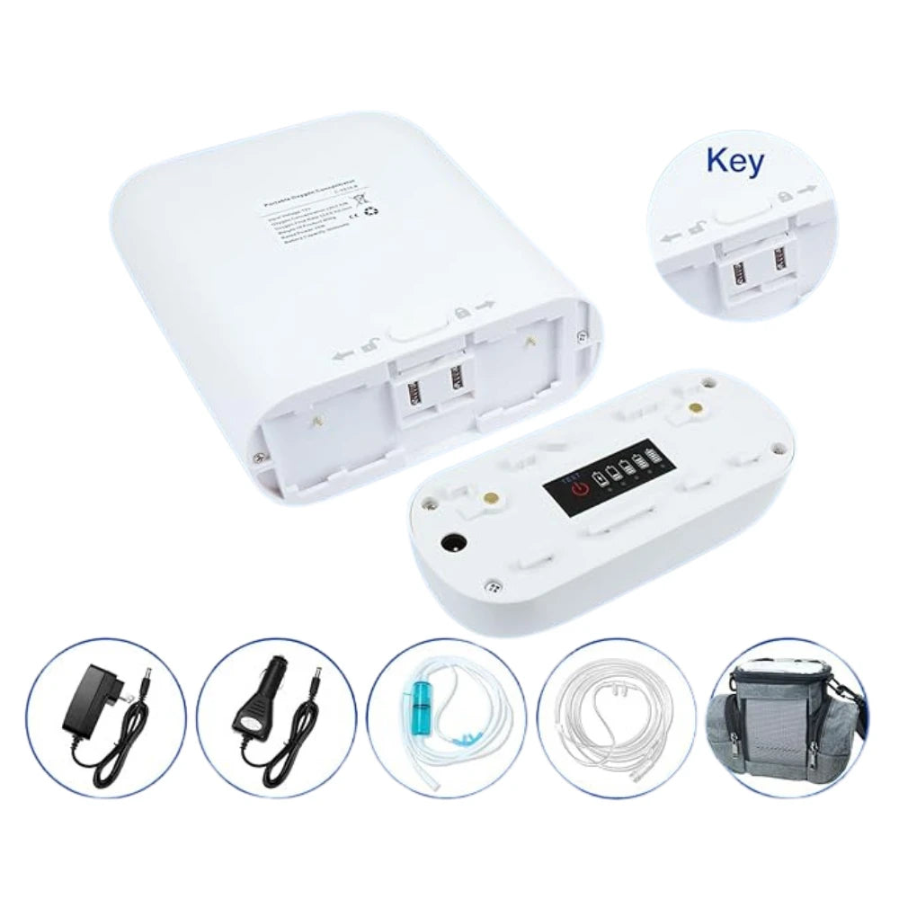 Tragbarer Sauerstoffkonzentrator mit kontinuierlichem Durchfluss und 3 l Akkubetrieb, 4 Stunden Laufzeit – POC-01