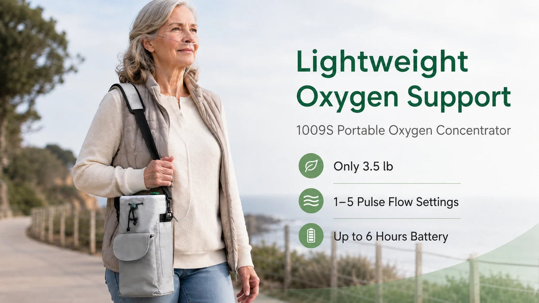 1009S portable oxygen concentrator with lightweight oxygen support for daily outdoor use