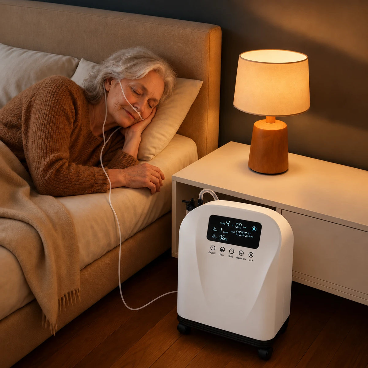 1–9L continuous flow home oxygen concentrator for use during sleep