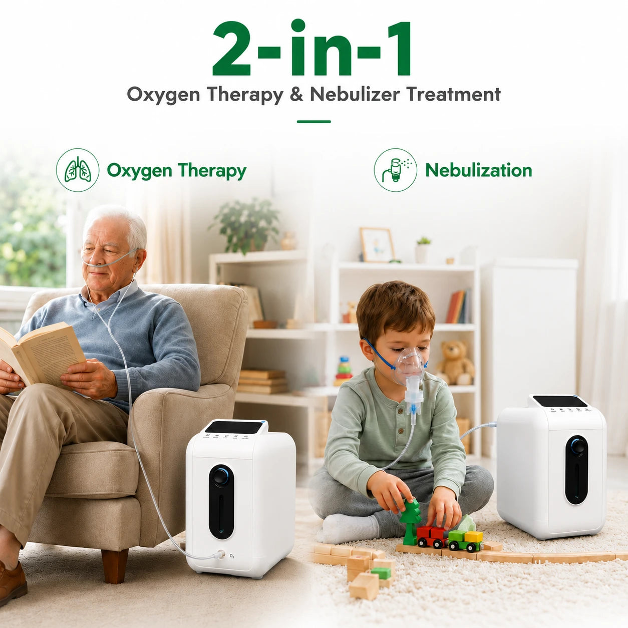 1-9L home oxygen concentrator with nebulizer for respiratory care