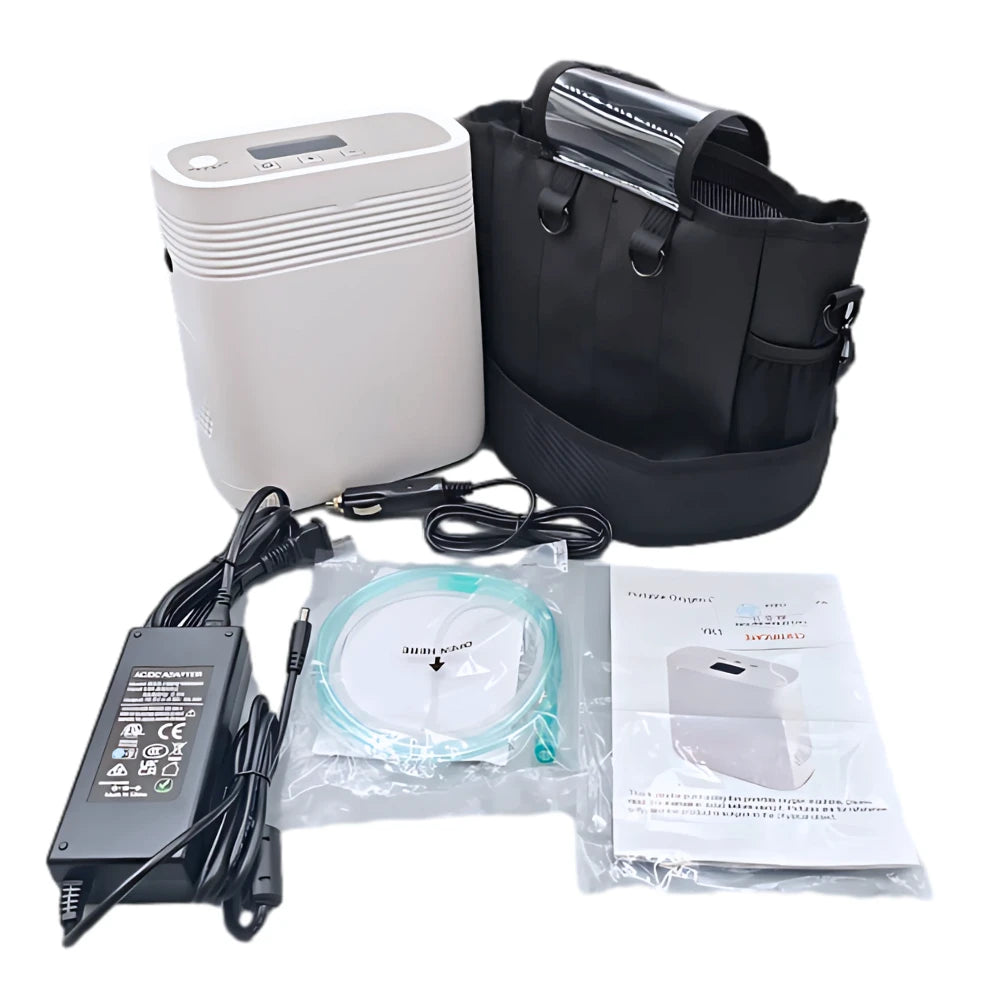 Concentrador de oxígeno portátil de flujo continuo ajustable de 1-5L con batería de 3 horas - 1001S 