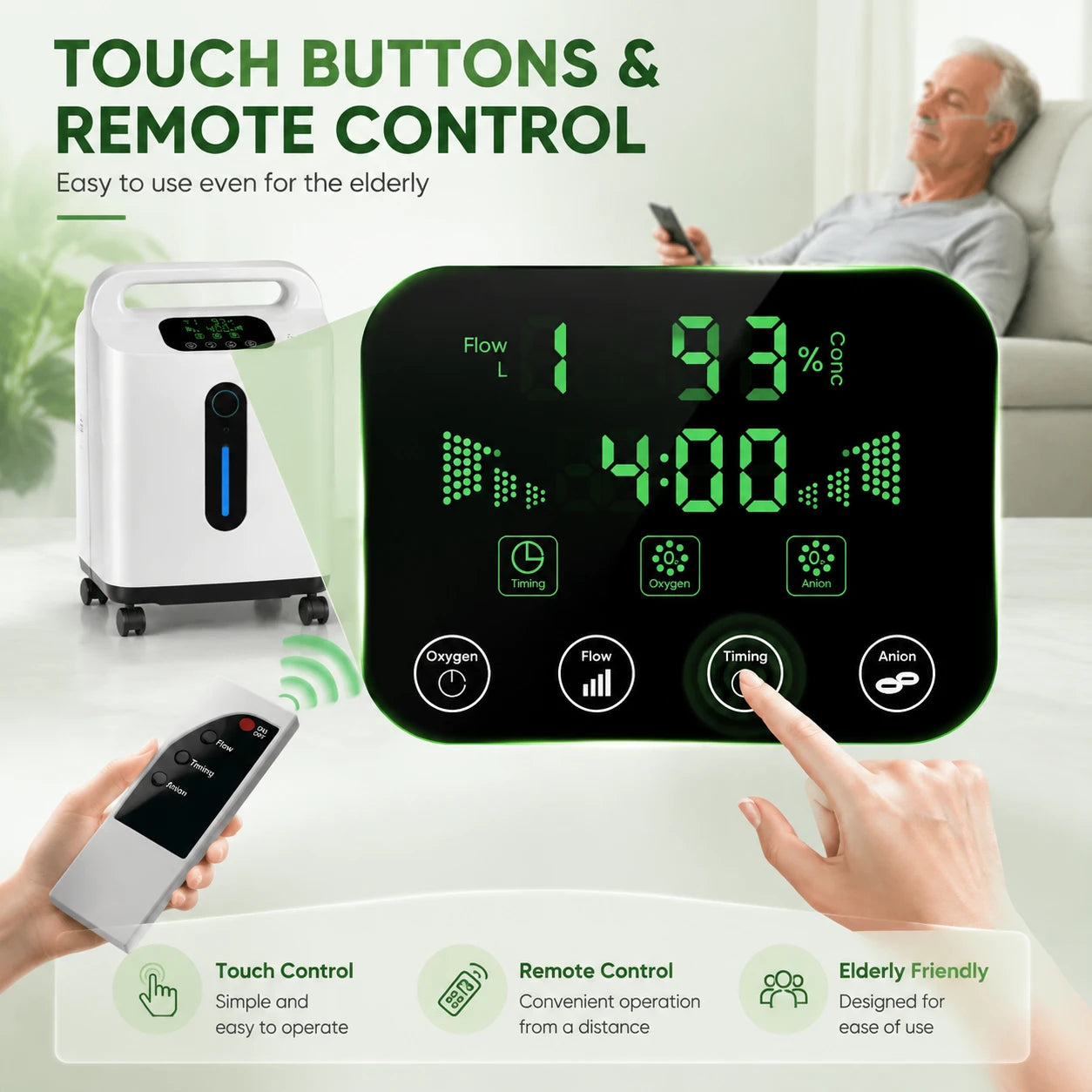 9L home oxygen concentrator with large screen display and easy-to-use controls