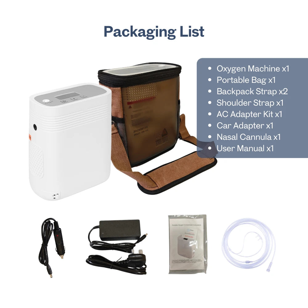 Concentrador de oxígeno portátil de flujo continuo ajustable de 1-5L con batería de 3 horas - 1001S 