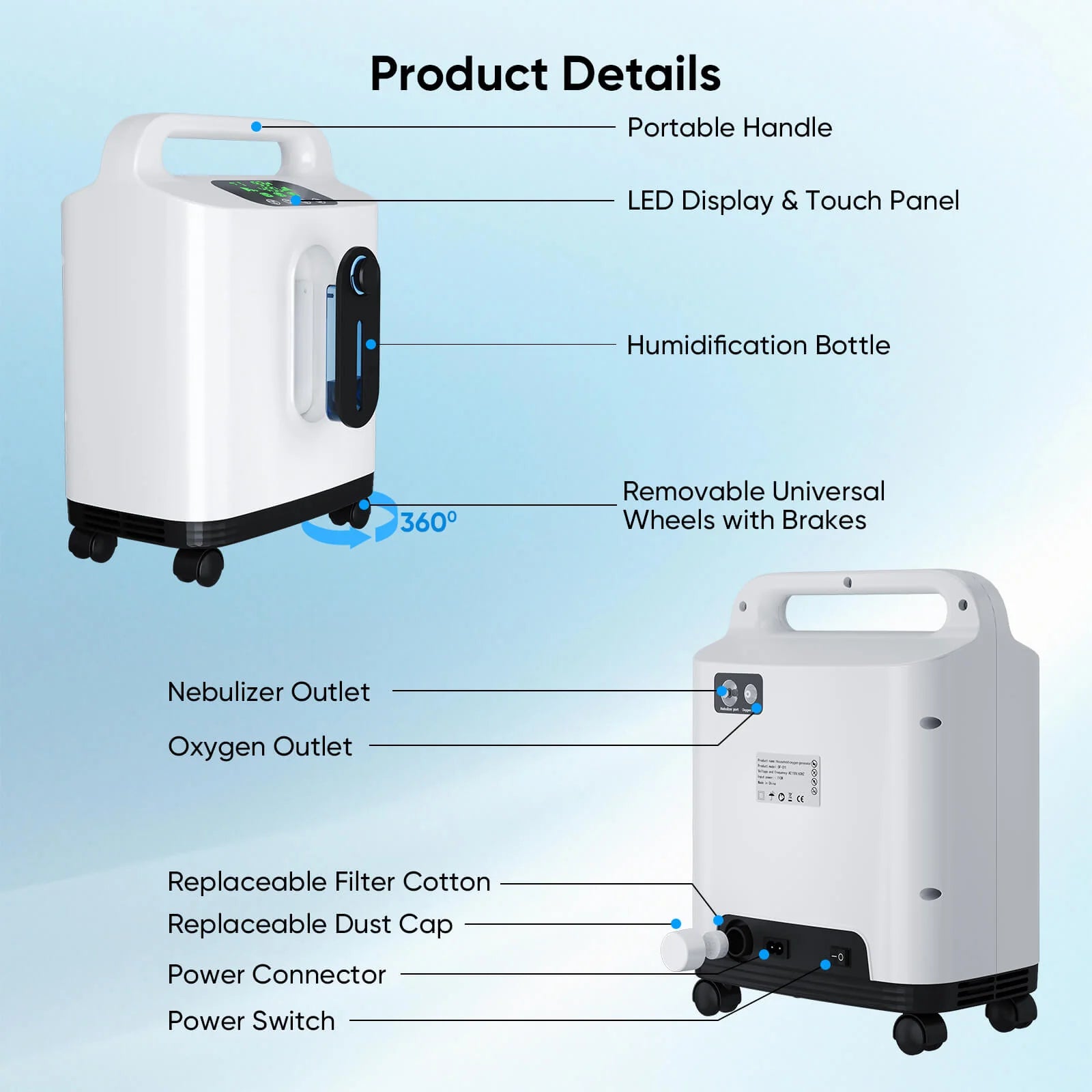 Home 2-9L Adjustable Continuous Flow Oxygen Concentrator - DF-011