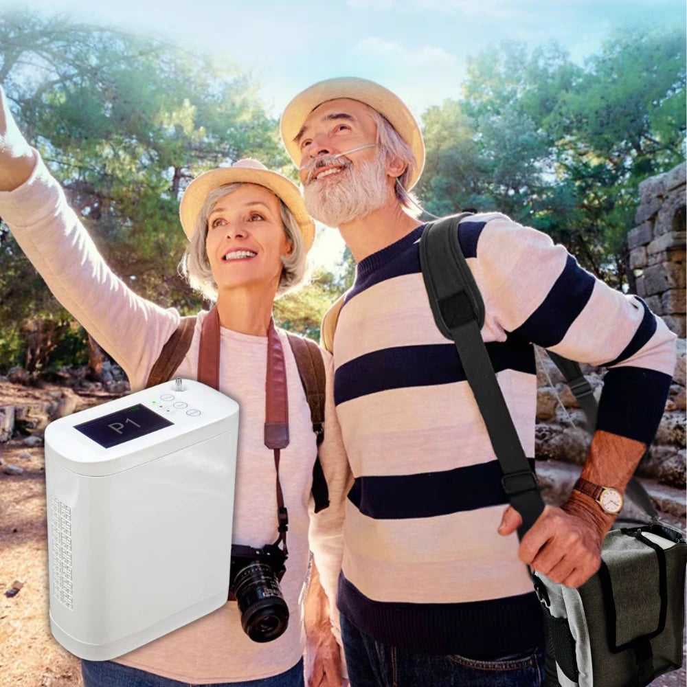 Concentrateur d'oxygène portable à flux pulsé et continu réglable de 1 à 6 L avec batterie pour 5 heures - BE12 