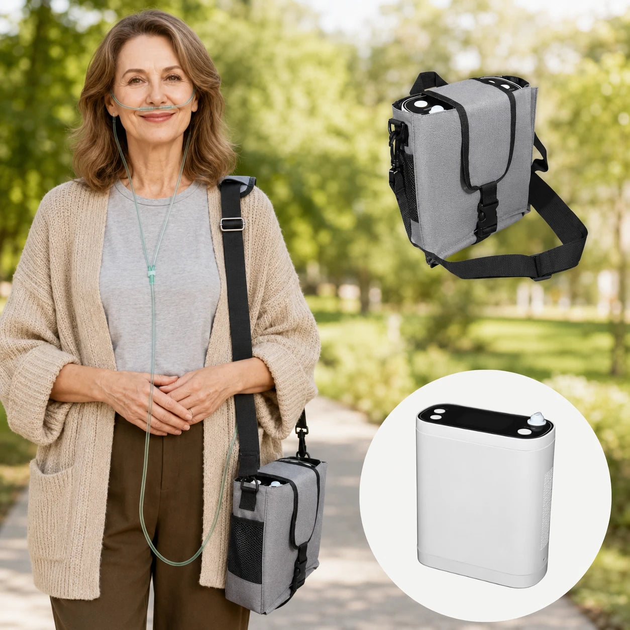 BE12 1-8L portable oxygen concentrator for seniors, designed for convenient home, outdoor and travel use