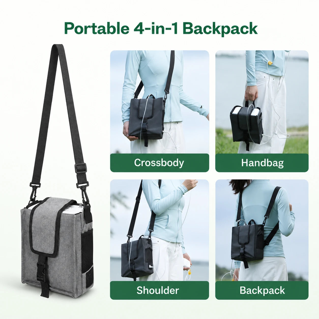 BE12 1-8L portable oxygen concentrator with multifunctional carrying backpack for travel and outdoor use