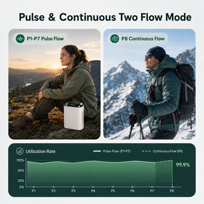 BE12 1-8L portable oxygen concentrator with pulse flow and continuous flow dual operating modes