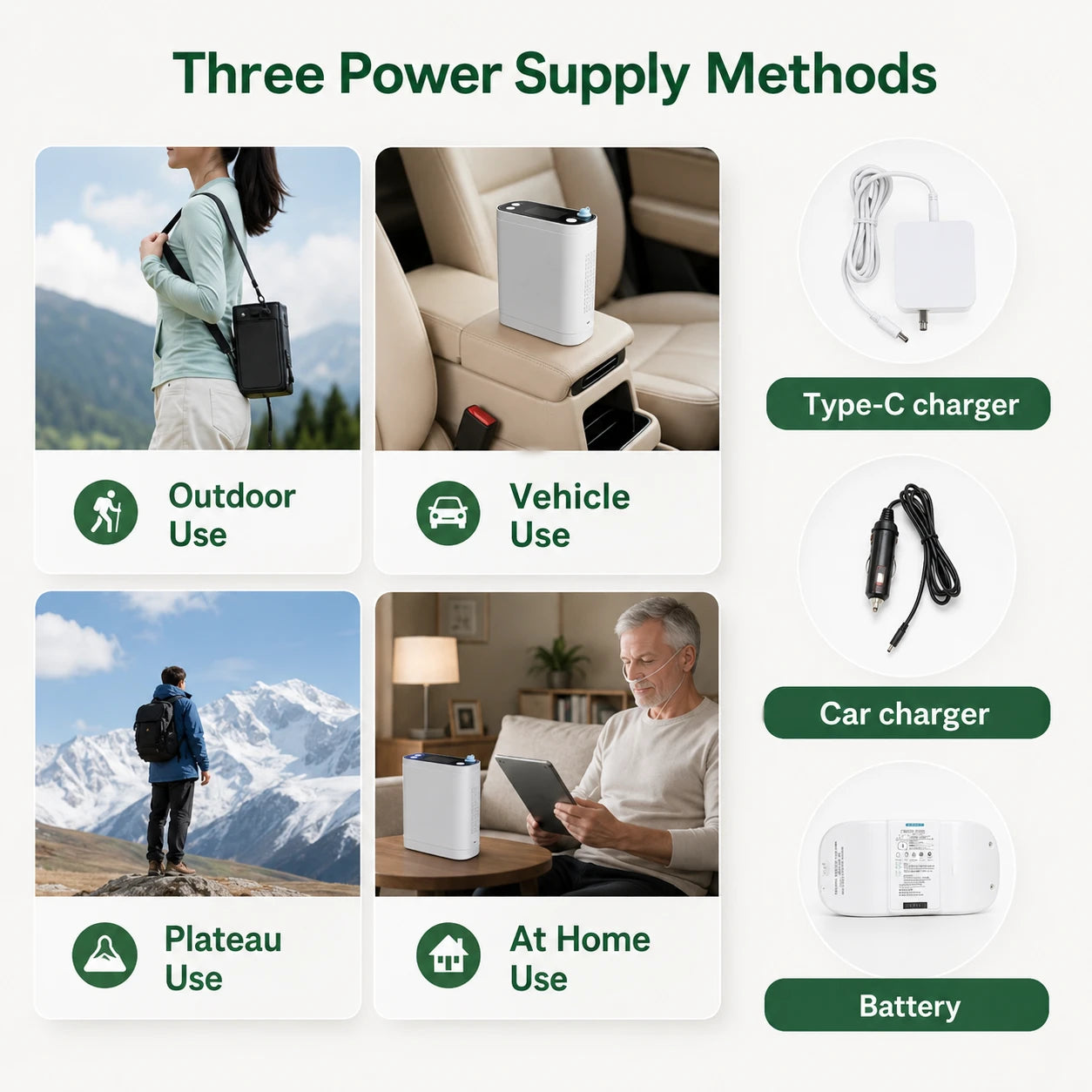 BE12 1-8L pulse flow portable oxygen concentrator for indoor, outdoor and travel use
