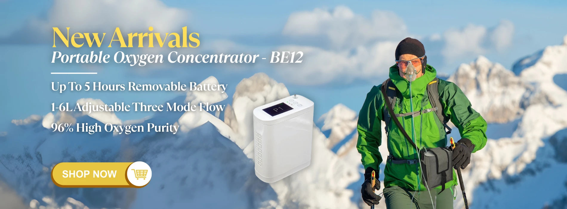BE12 portable 1-8 adjustable pulse flow oxygen concentrator with 5-hour battery