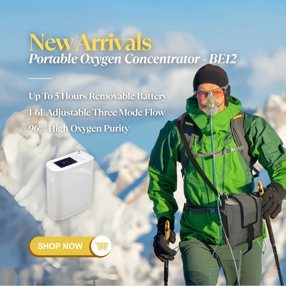 BE12 portable 1-8 pulse flow oxygen concentrator for travel and outdoor use