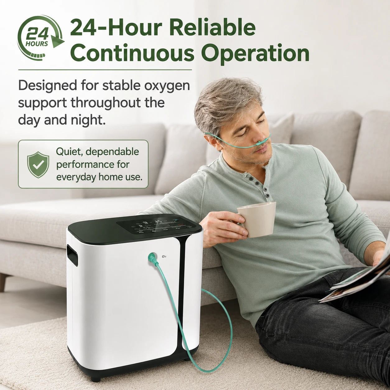 9L home oxygen concentrator designed for 24/7 continuous use