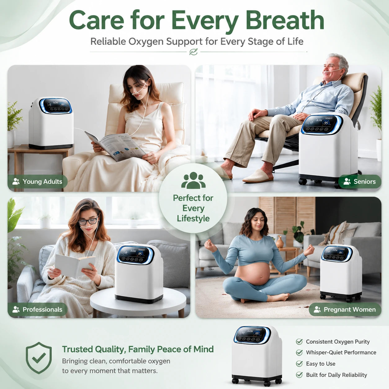 Higreen Health DF-013 2–9L continuous flow home oxygen concentrator suitable for a range of home users