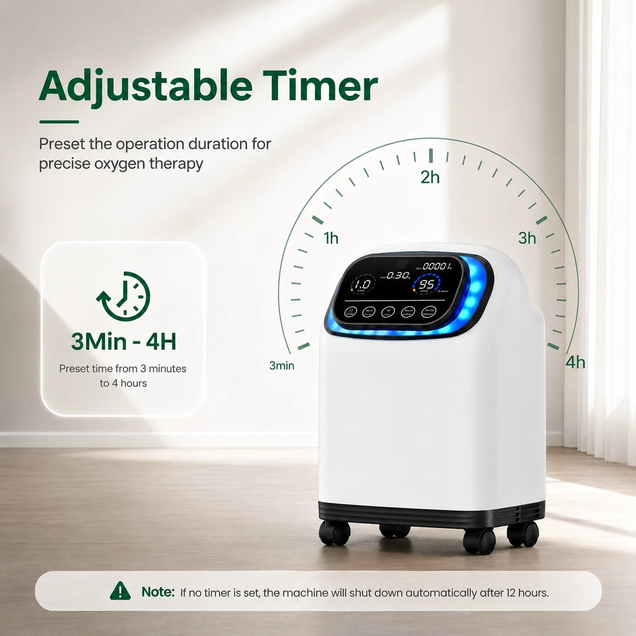 Higreen Health DF-013 2–9L continuous flow home oxygen concentrator with timer function