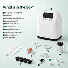 Accessories included with the Higreen Health DF-016 2–9L continuous flow home oxygen concentrator