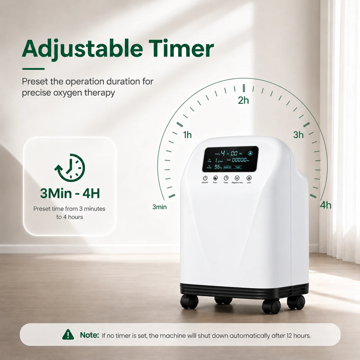 Higreen Health DF-016 2–9L continuous flow home oxygen concentrator with timer function