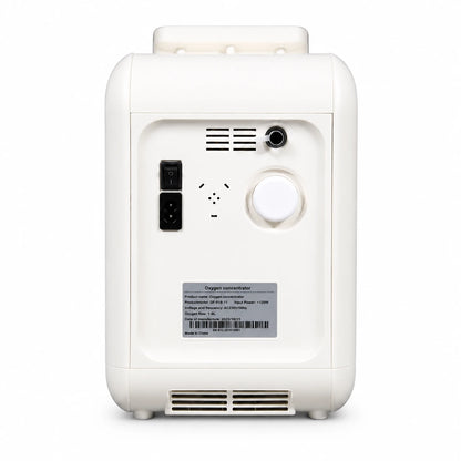 Back view of DF-018 9L home oxygen concentrator with ventilation design and power connection