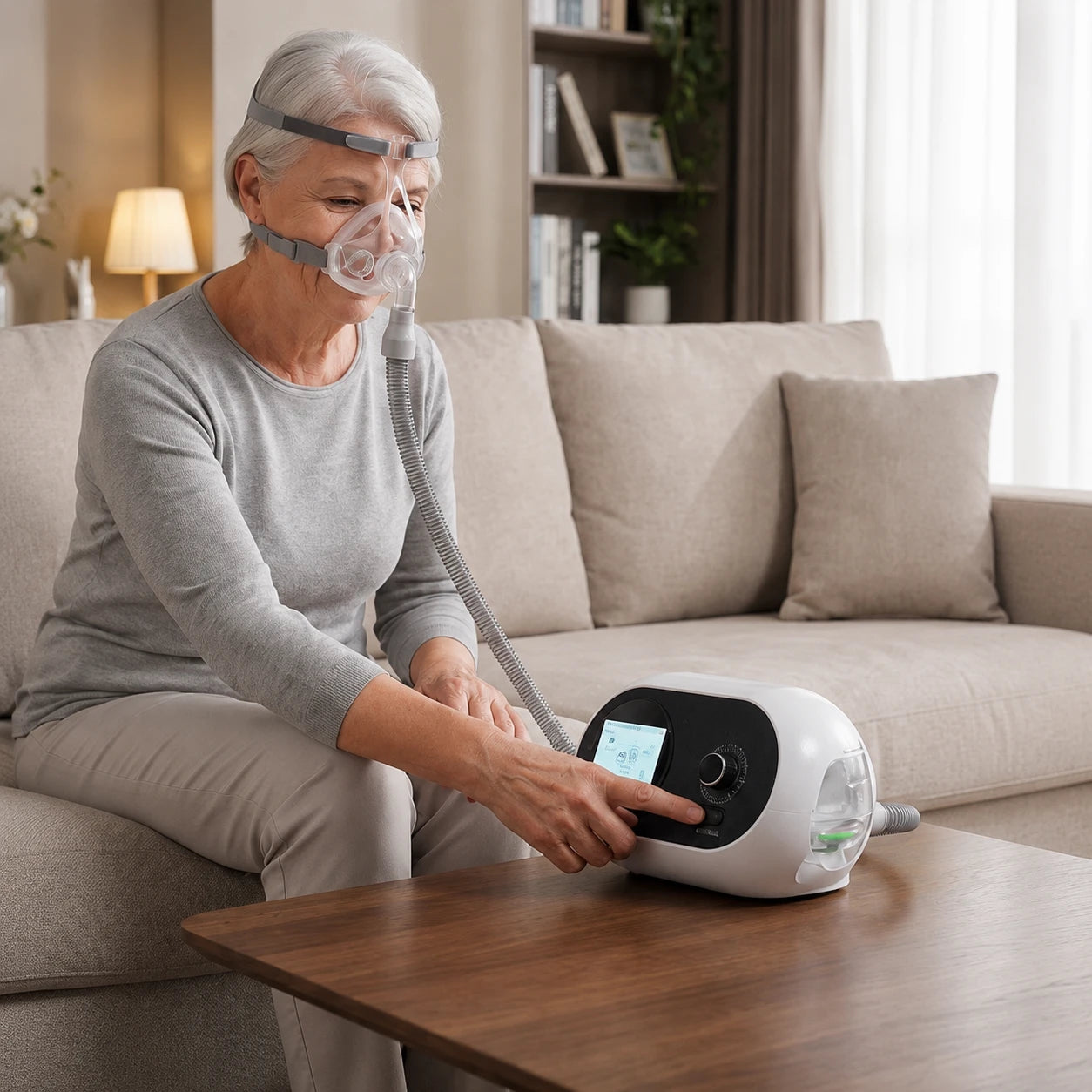DF-925S BiPAP machine used by a senior adult at home