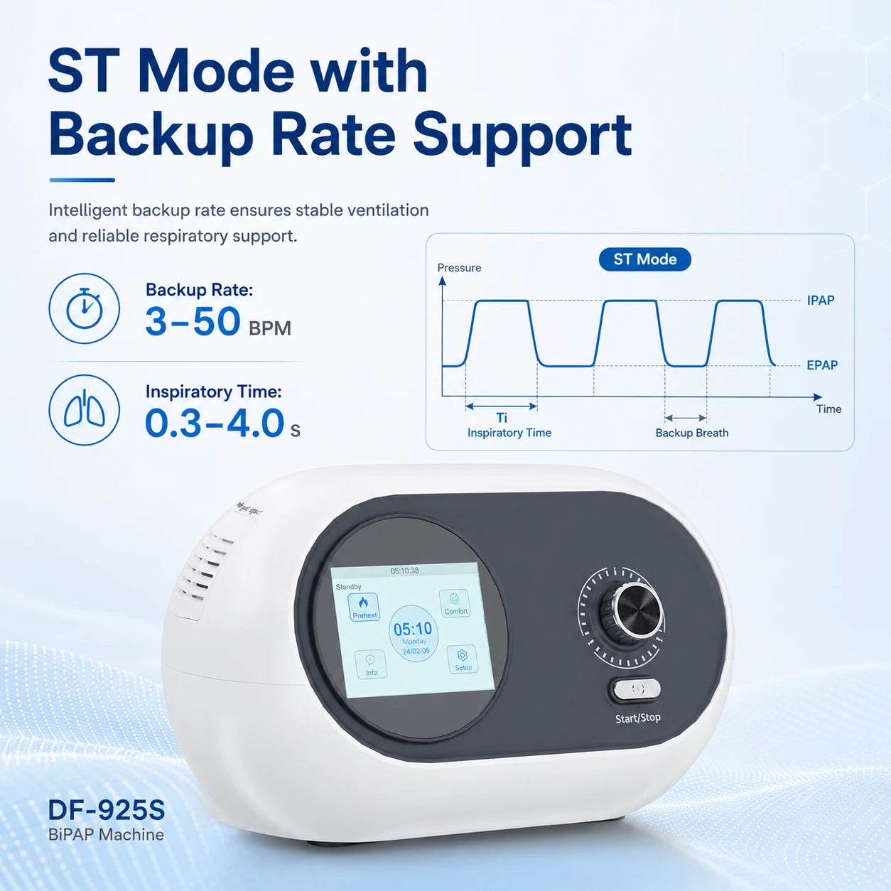 DF-925S BiPAP machine with ST mode and adjustable backup respiratory rate