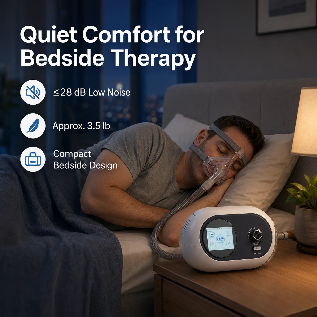 DF-925S BiPAP machine with ultra-quiet operation for comfortable bedside use