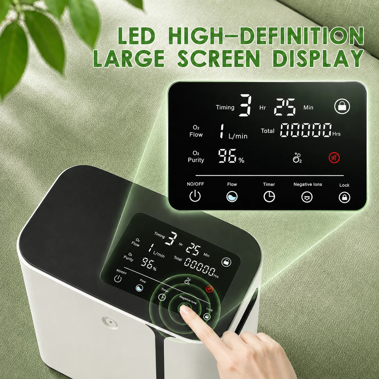 Home oxygen concentrator with easy operation and simple control panel