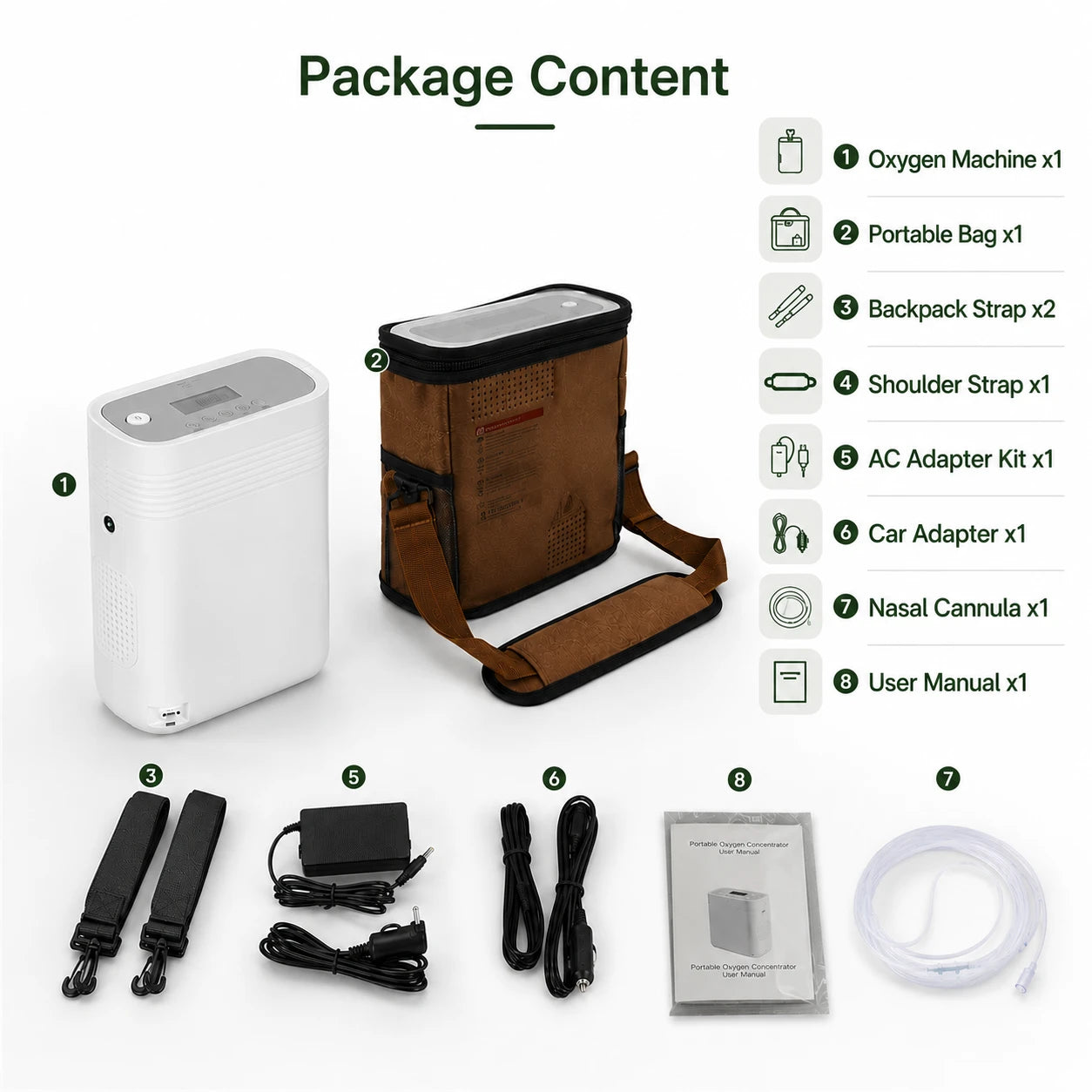 Accessories for portable 1-5L continuous flow oxygen concentrator
