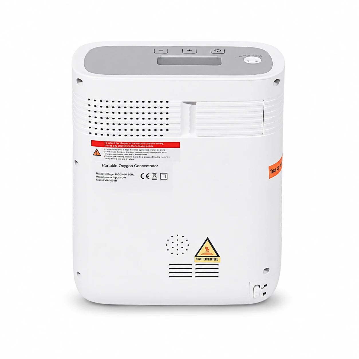 Back view of the portable 1-5L continuous flow oxygen concentrator