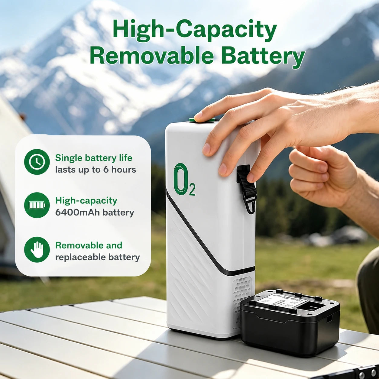 Portable 1-5L oxygen concentrator with 6-hour battery