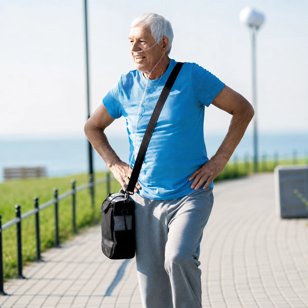 Portable 1-7L oxygen concentrator for seniors walking outdoors