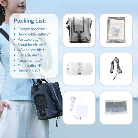 Portable 1-8 Adjustable Pulse Flow 5 Hours Battery Oxygen Concentrator - BE12